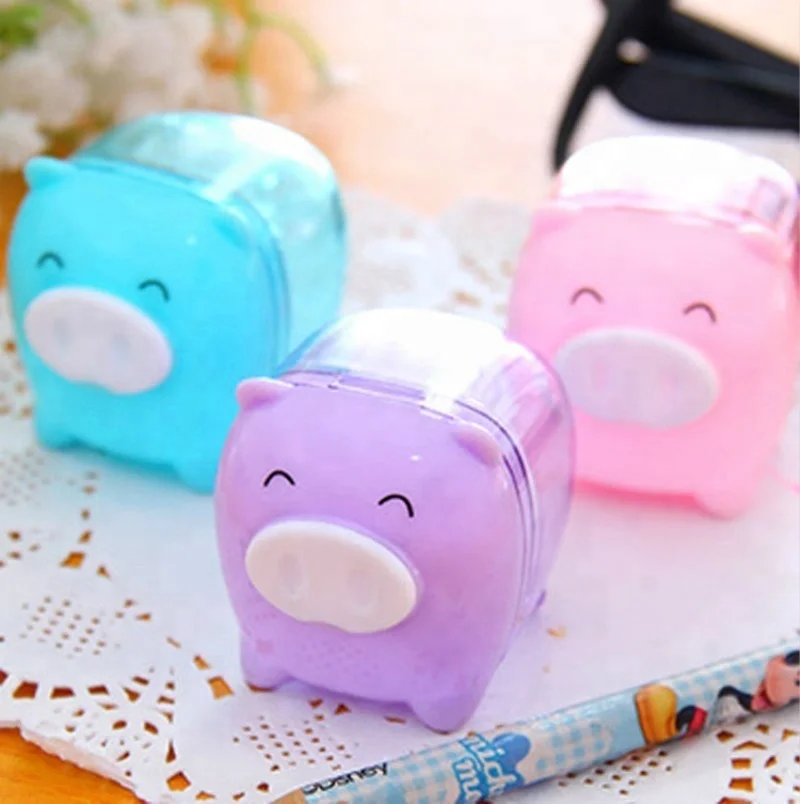 School supplies stationery Hot Selling Plastic Creative Colorful animal Pig kids Pencil Sharpener