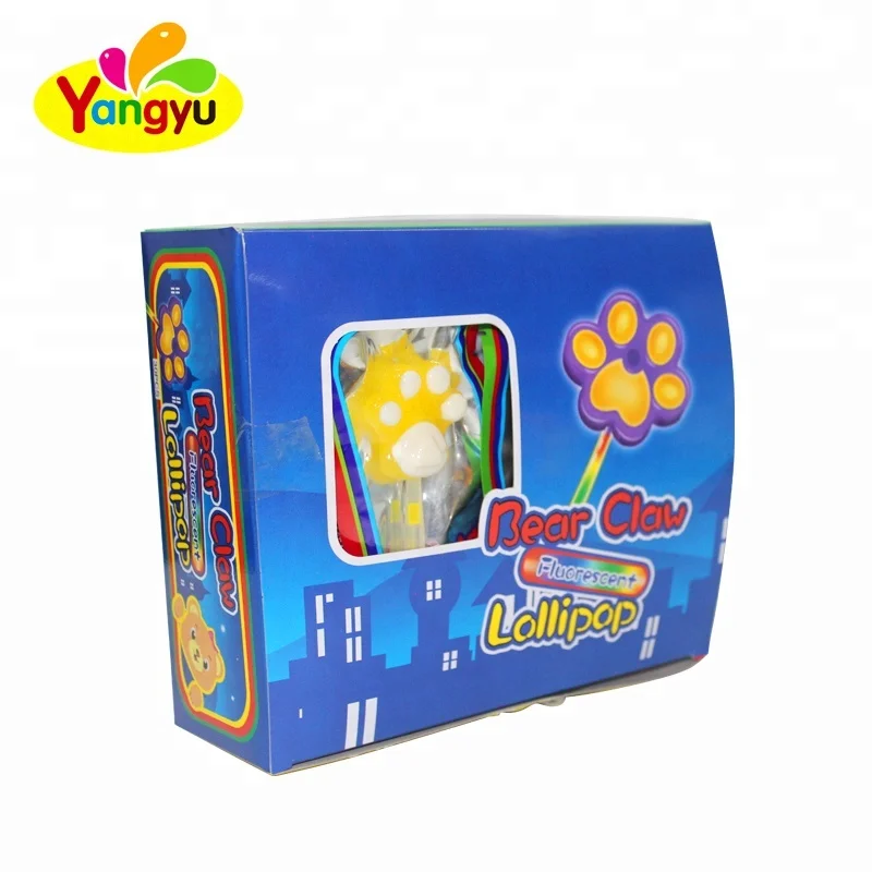 Bear claw shaped fluorescent Lollipop Mix Fruity candy  Glow Light Foot Stick