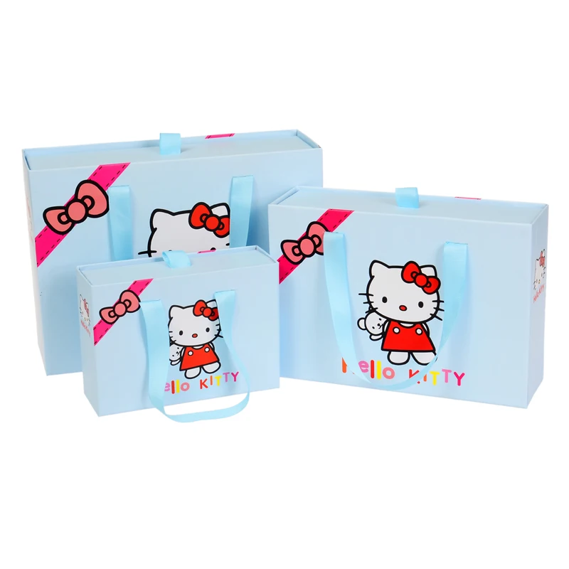 Cute Hello Kitty Handmade Drawer Box for Candy Packing Cloth Packing Portable Gift Box With Ribbon Handles Special Custom Box