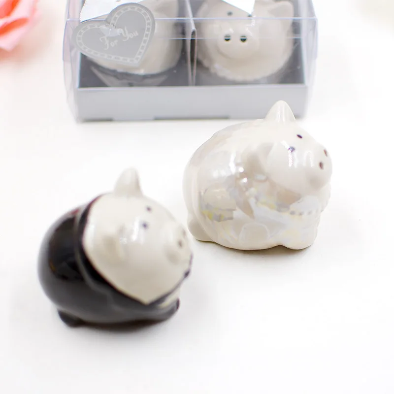 Wedding Door Gifts White and Black Pig Ceramic Salt and Pepper Shaker