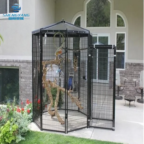 biack powder coated eight sided walk in bird aviary cage