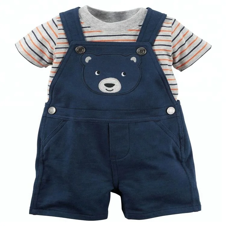 
Summer Wholesale Baby Clothing Cowboy Suspenders Kids Striped Tshirt 