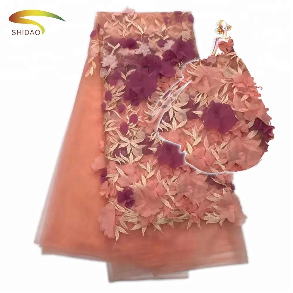 3d flower chiffon embroidered tulle lace fabric for french evening dress