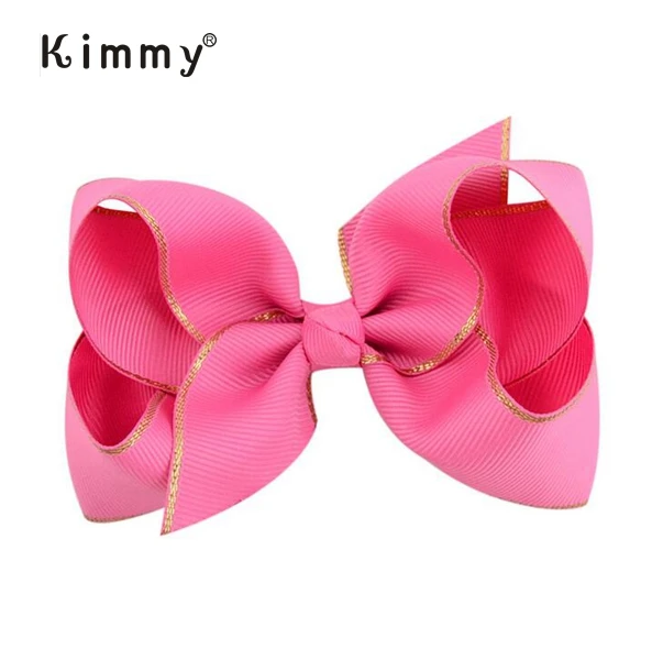 Hot Pink Gold line Grosgrain Ribbon Hair Clip Bow