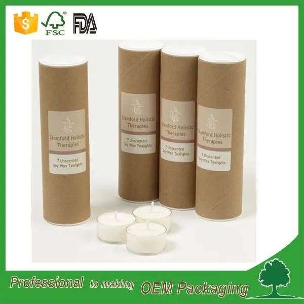 Wholesale recycled cylinder candle kraft box packaging luxury design with printed paper wrapped
