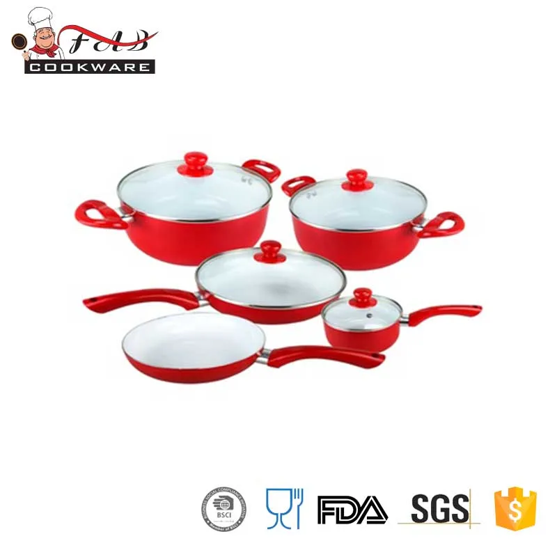 7Pcs Red High quality masterclass premium cookware aluminum ceramic pots cookware sets