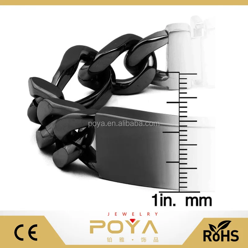 
 Лидер продаж, мужской гравированный тяжелый браслет на цепочке Фигаро с черным покрытием из нержавеющей стали  