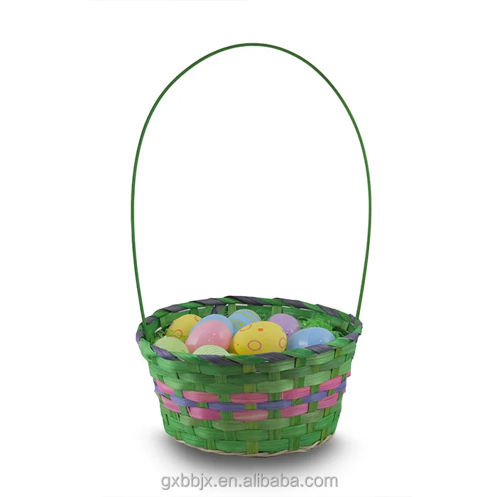 15' Wholesale Hand-woven Round Rainbow Bamboo Easter Baskets With Handle