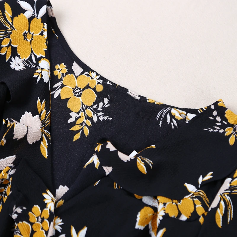 
Flower Print Dress Women Flounce Casual ukraine vestido de festa Female Resort Waist Warp Sexy Summer Style Ruffles Boho Dresses 