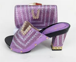 High Heels Platform Shoes With Bag Set For Ladies Party 2019 Pumps Italian Purple Shoes With Matching Bags For Bridal