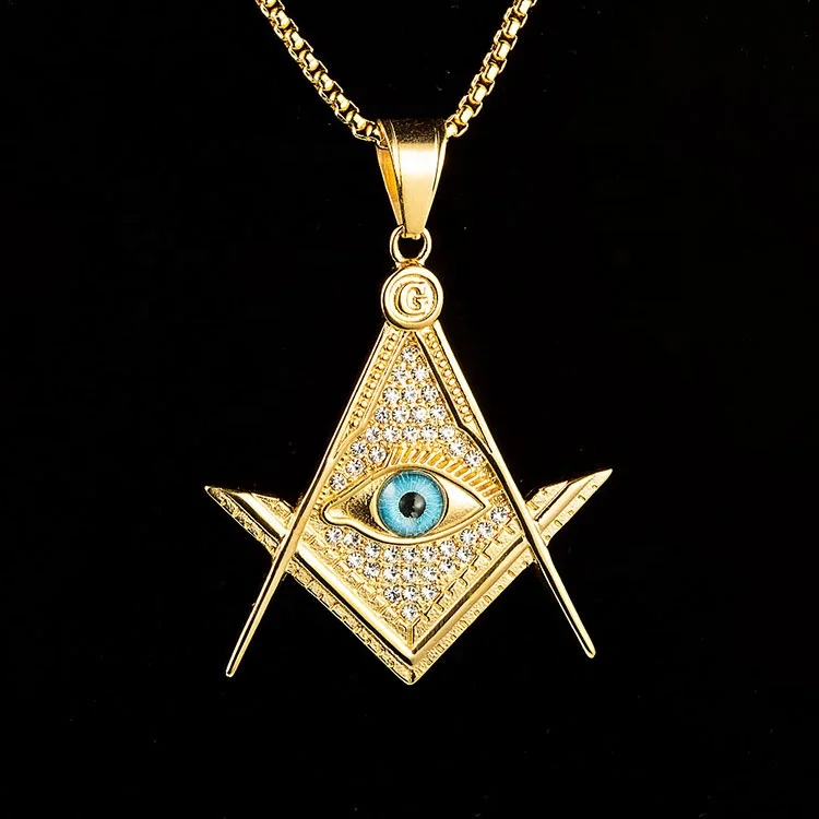 Marlary Latest Fashion Charming Masonic Designs Zircon Diamond Eye Pendant Wholesale Steel Masonic Pendant