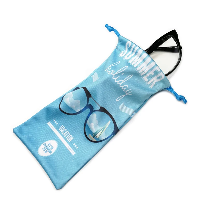 Custom Printed Microfiber Drawstring Packing Pouch Bag for Eyewear Eyeglasses Glasses Sunglasses