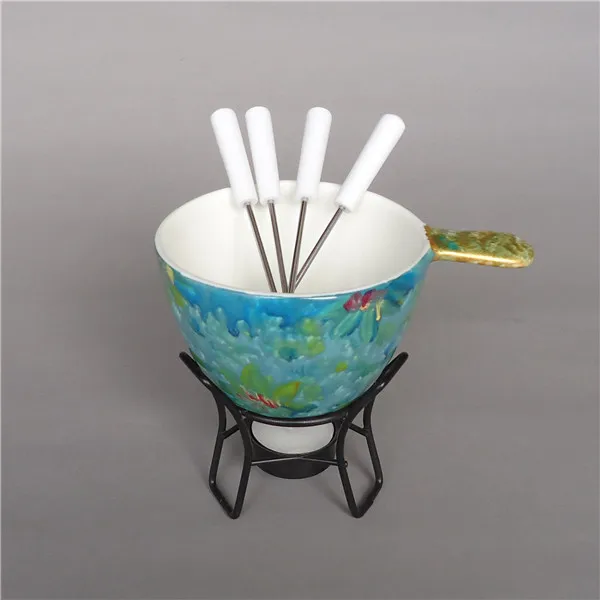 New design bulk deep stoneware melting pot cheap chocolate fondue pot