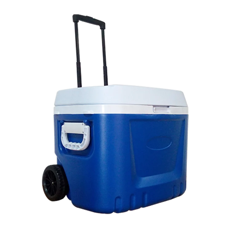 Plastic camping cooler box with wheels, keep foods fresh cooling box, barbecue foods storage