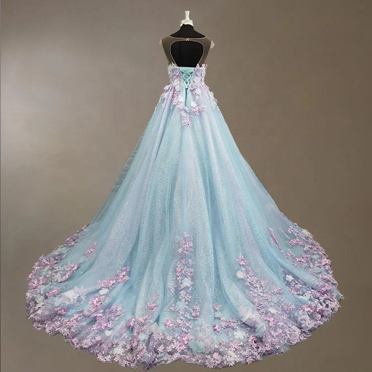 Womens Beautiful 3D Flowers Evening Gowns Elegant Long Evening Dress Special Occasions Prom Dresses 2019