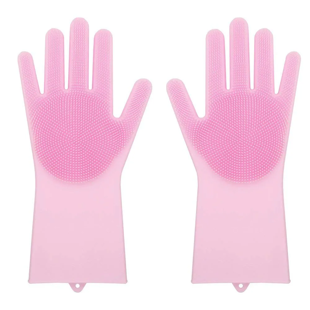 Multipurpose Kitchen Cleaning Gloves with Scrubber- Heat-resistant Silicone Dishwashing Gloves