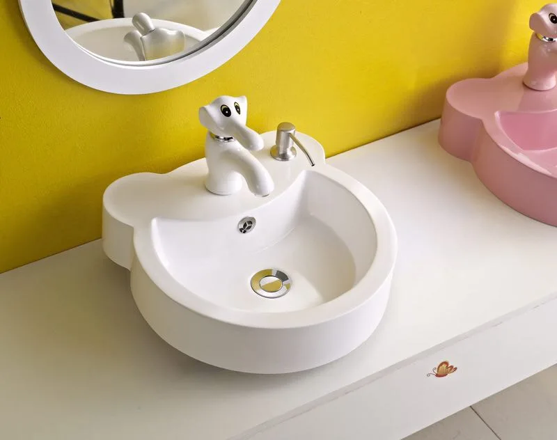 specially designed bright color child size bathroom artificial stone basin with mirror