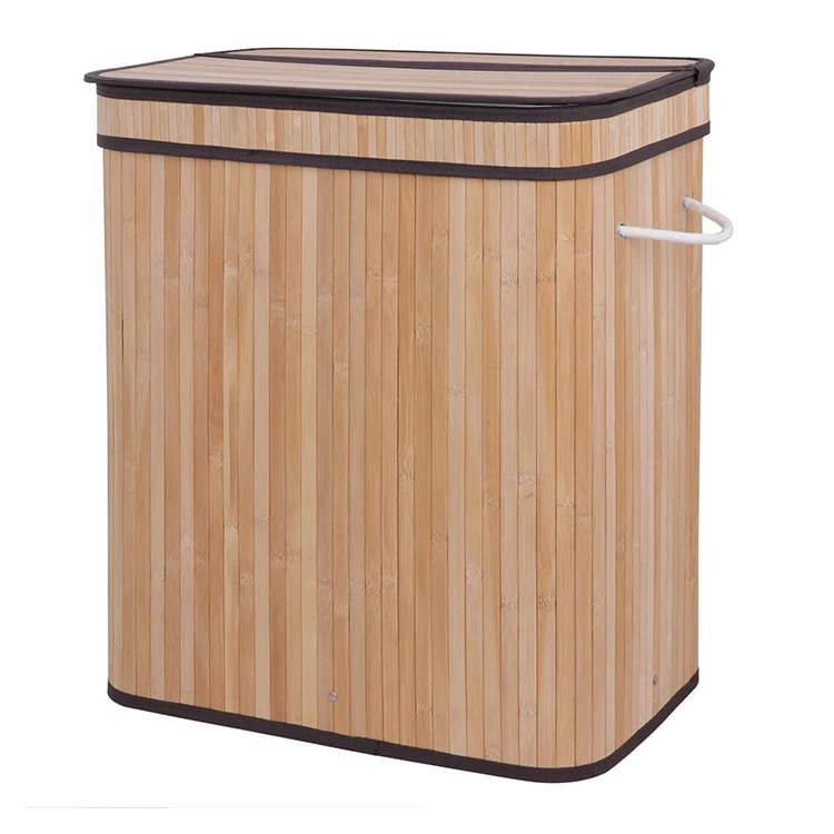 Cheap Two-Section Dirty Clothes Storage Bamboo Foldable Laundry Basket