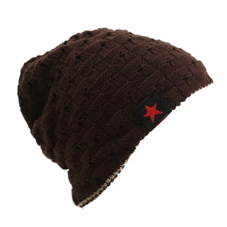 
Wholesale Korean High Quality Man Winter Baotou Keep Warm Breathable Beanie Hat With Pentagon Leather Label 