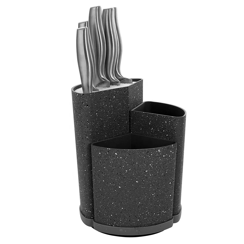 Plastic with marble coating multifunctional knife block stander holder storage for kitchen knives set and kitchen utensils