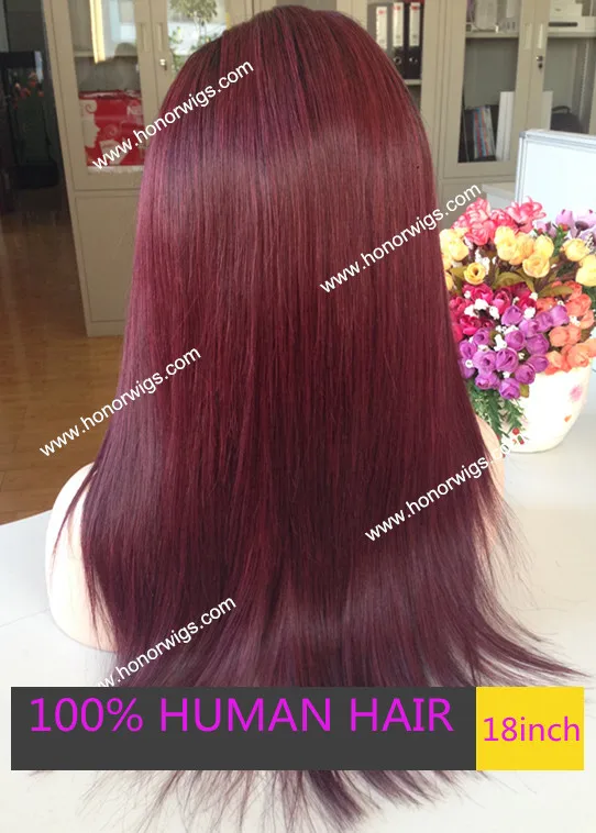 Full lace wig red color ombre color stock wigs 100% human remy hair 18inch silk straight swiss lace fast delivery