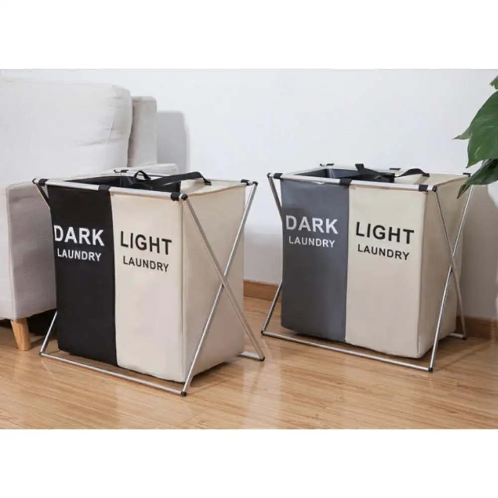 Wholesale 600D oxford  printed laundry hamper collapsible fabric double laundry hamper basket