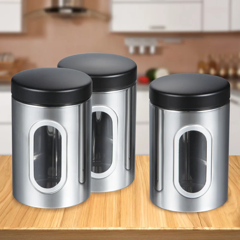 Kitchen Stainless Steel Storage Canister Set Coffee Sugar Tea Metal Seasoning Jar For Storage Jar Bottles Canister With Lid