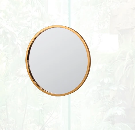 Modern Style Round Shaped Bathroom Mirror Metal Framed Brass Finished Wall Mounted Mirror