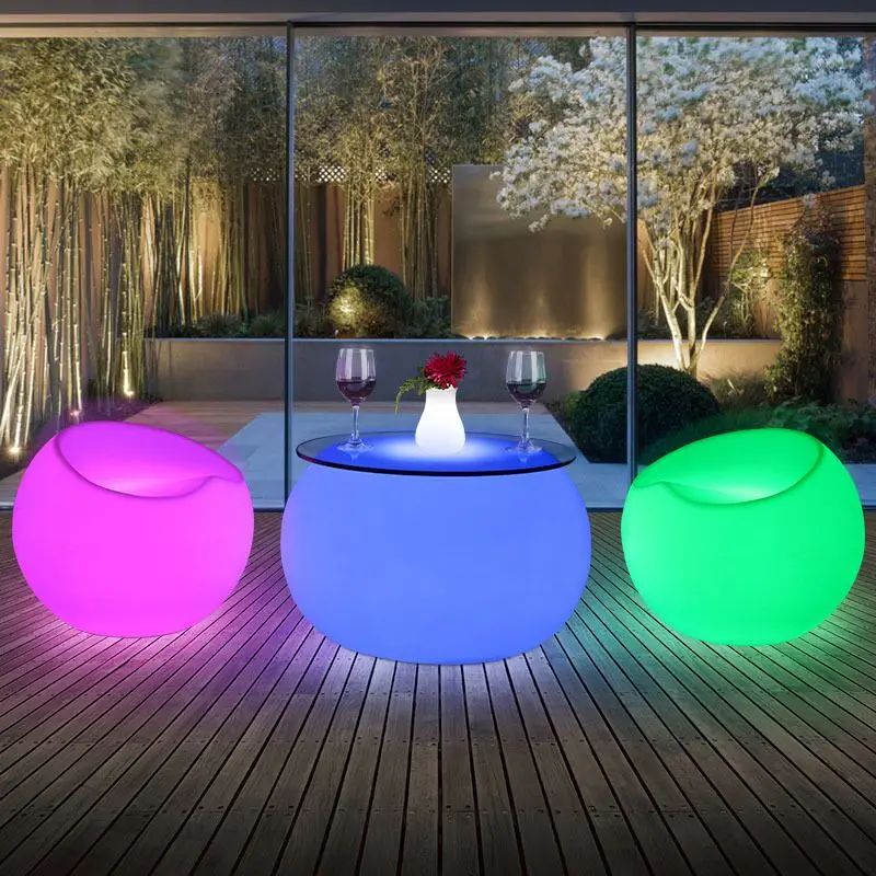 
D68*H45cm LED Bar table and chairs LED illuminated Light Furniture outdoor 