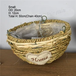 Creative Wholesale Rattan Wicker Straw Weaving Flower Pot Green Radish Hanging Basket