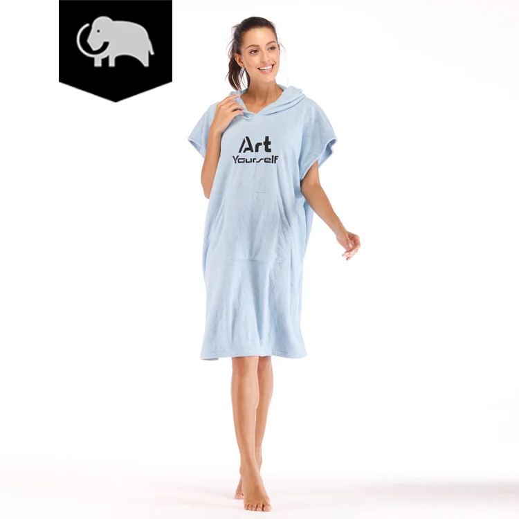 2021 Hot selling 100% Microfibre Terry Fabric Adult lovers Hooded Beach Change Robe Poncho Surf Towel With Pocket