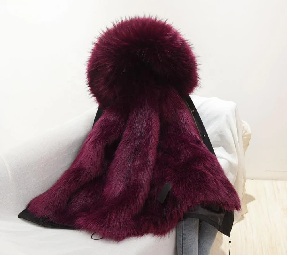 Faux Fur Coat Women Parka Winter Clothing White Black For lady Fur long Jacket With Hoood