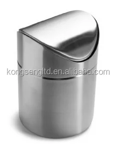 Mini Countertop Trash Can Brushed Stainless Steel Swing Top Trash Bin 1.5L