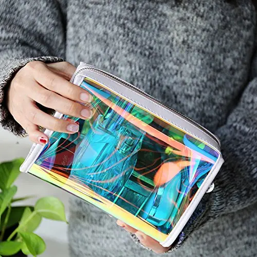 HOMEIN Womens PVC Clear Hologram Transparent  MakeUp Bag for Girls