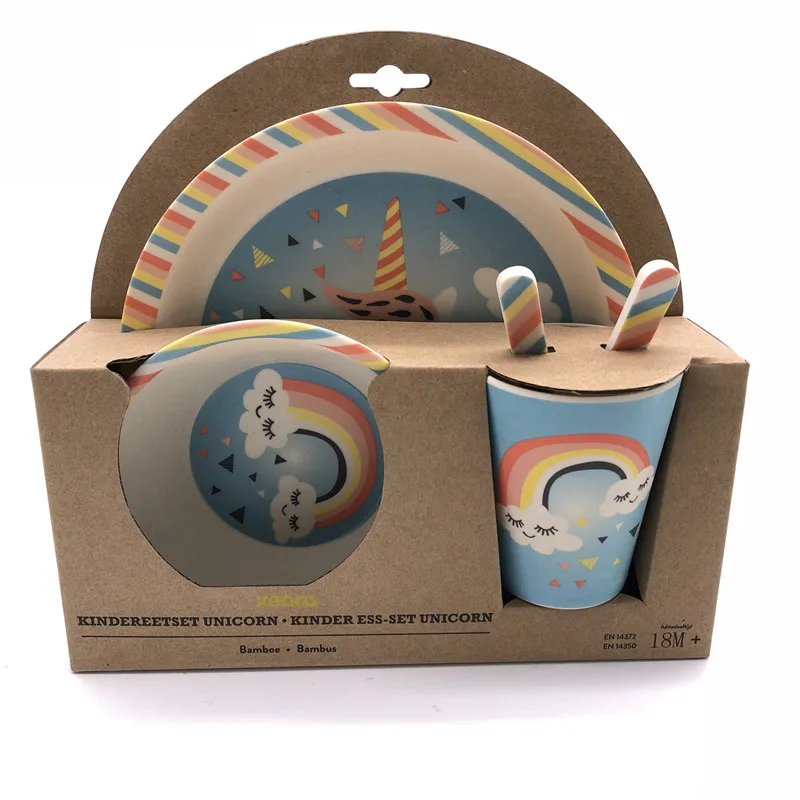 
Tableware Set Unbreakable Kids Dinner Ware Set Eco Friendly Reusable Round 5pcs Carton Modern Round Plate Bamboo Fiber Support 