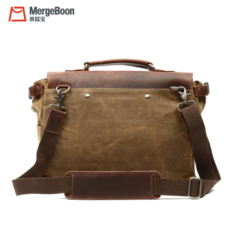 Fashionable waxed canvas laptop handbags and messenger bags for business