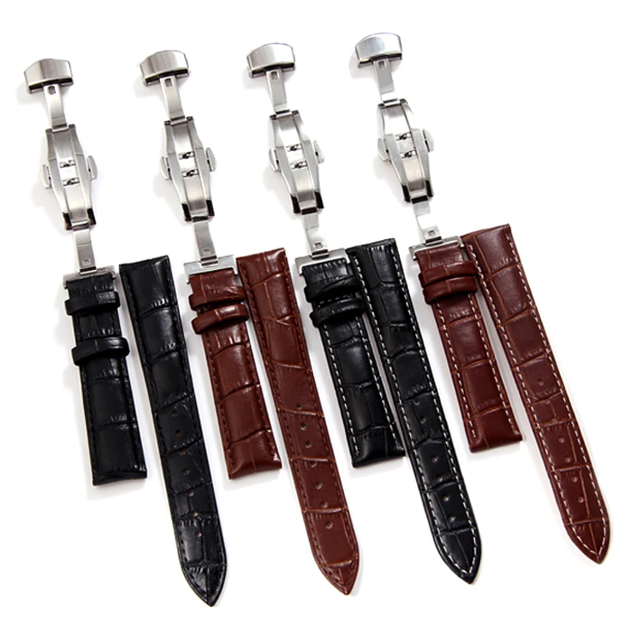 Wholesale custom double press leather butterfly clasp watch strap
