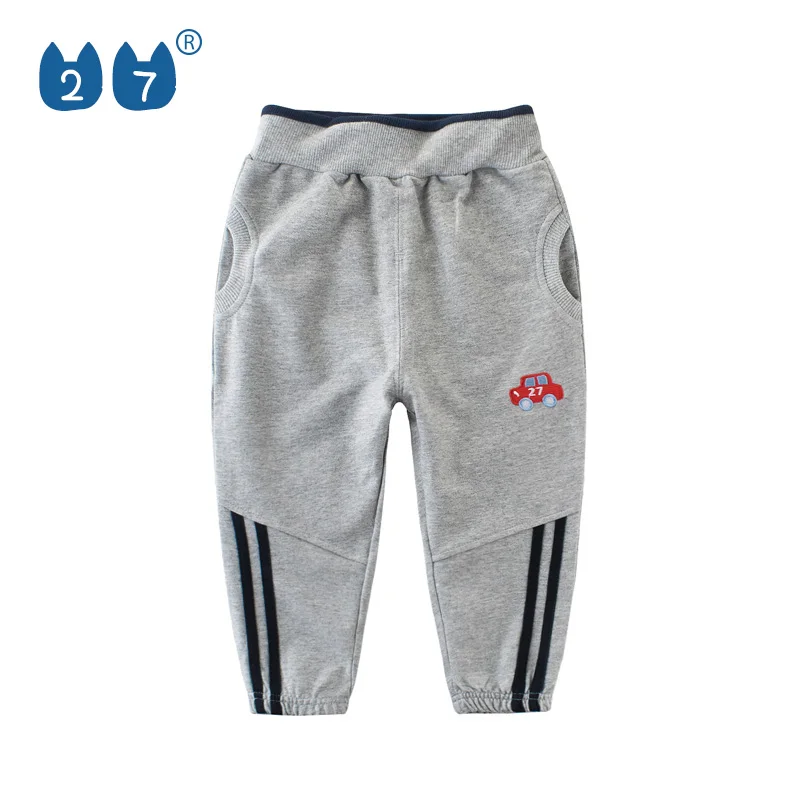 27kids branded good quality  boys sweat pants with car embroidery