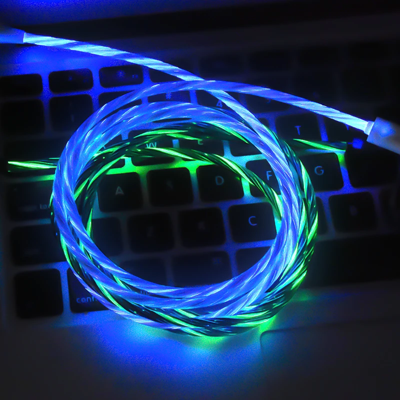 intelligent Android USB C luminous led charger cable mobile phone luminous charging led usb cable with led light