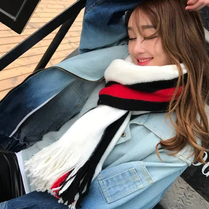 Fashion Scarves Wholesale 200*50Cm Large Acrylic Scarf  Long Students Women Color Striped Tassel Scarf