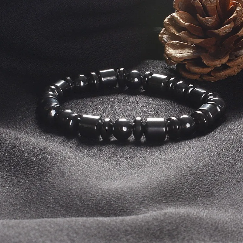YWMT 2021 Promotion Lava Seed Beaded Black Gallstone Elastic Magnetic Magnet Bracelet Bio Lifetrons Therapy Health Bracelet Men