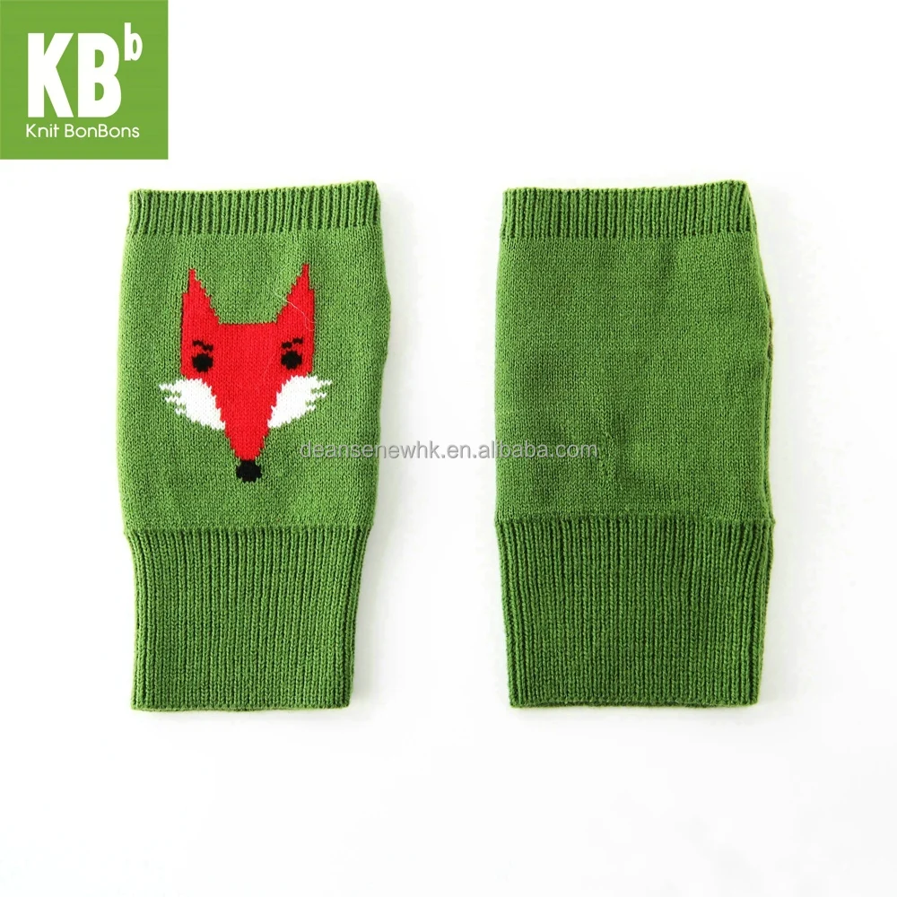 Cute Customize 100% Acrylic Winter Adult Knit Fox Pattern Fingerless knit mittens oversleeve