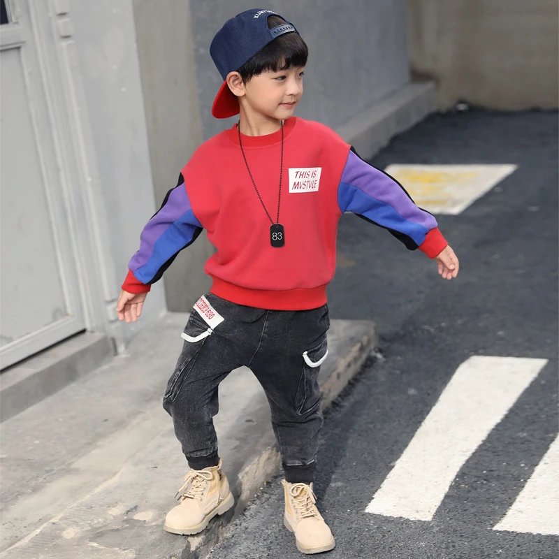 
DRSY1810BD22 Boy pullover winter sweatshirt without hood casual plain sweatshirt for kids 