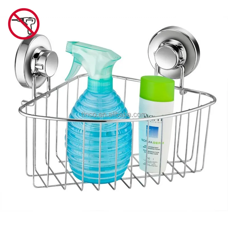 Аксессуары для ванной комнаты-угловая душевая кадушка с присоской-корзина из нержавеющей стали для хранения в ванной-нержавеющий (хром)