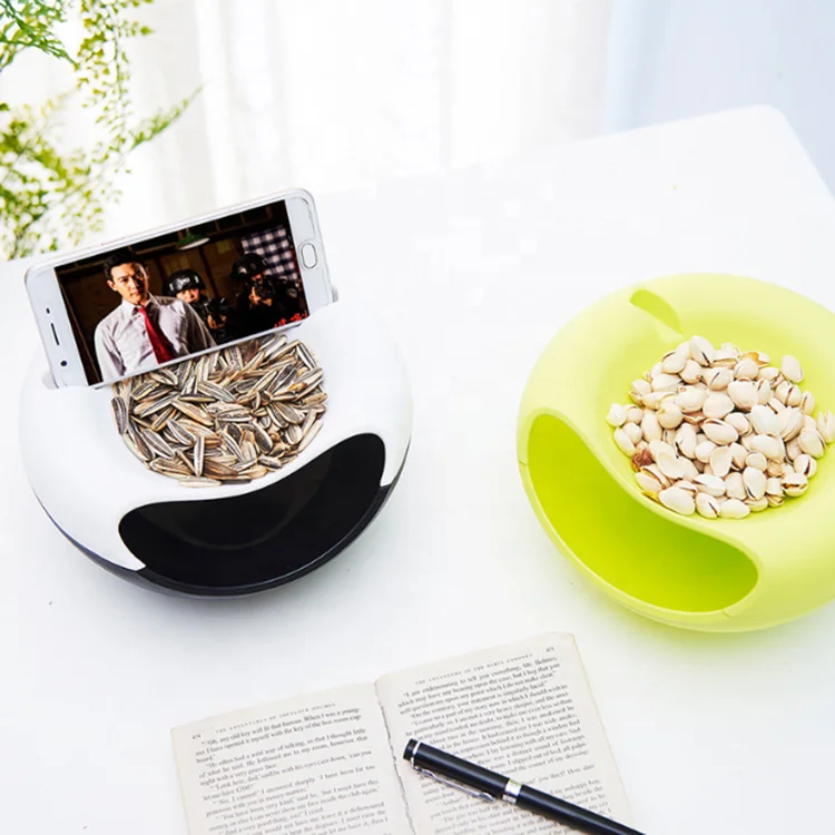 Multi-Function Fruit Bowl Stand Seeds Nuts Storage Container Organization Phone Holder for Pistachios Snacks Kitchen