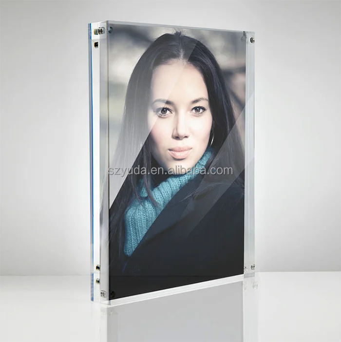 Popular A4 Double Sided Box Acrylic Desktop Photo Frame Vetro Funny Magnetic Picture Frame