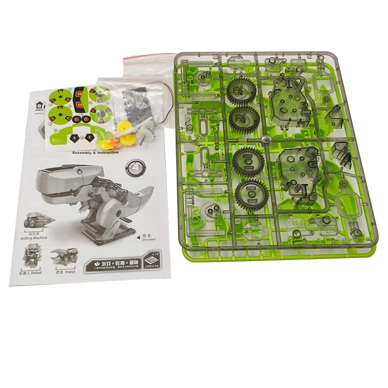 Science education DIY robot 4 in 1 solar walking dinosaur robot toy with box package