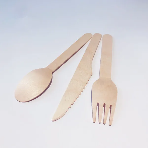 Disposable Wooden Tableware 14 cm 16 cm Fork Knife and Wooden Spoon