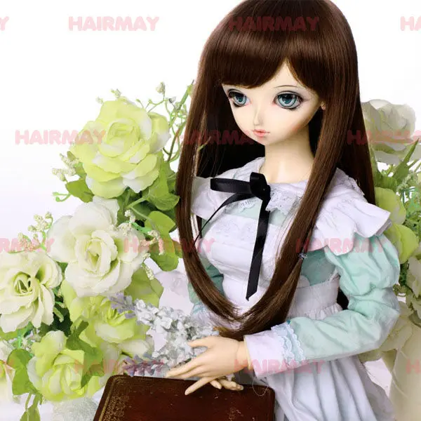 black & long straight lovely doll hair wig.