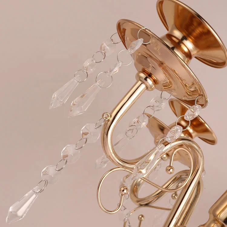 
Creative Tall Flower Holder Vase Strands Wedding Decoration Gold 5 Arms Candelabra Metal Candle Holder 